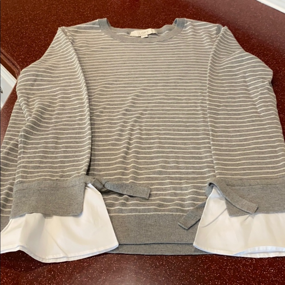 Loft gray striped mixed media sweater